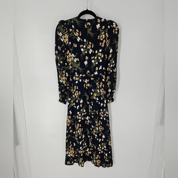 Reformation Navy Floral Bernadette High Neck Midi Dress 0 - Picture 6 of 9